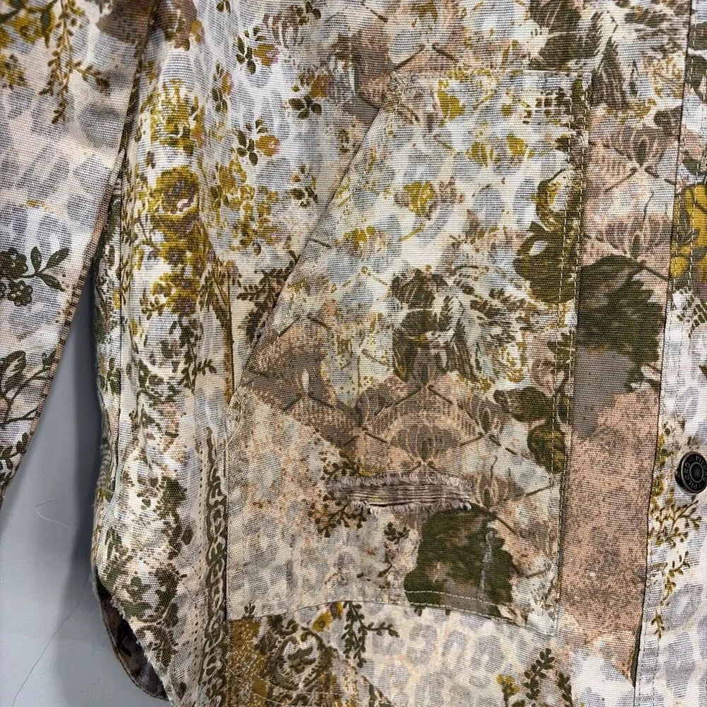 Pilcro Anthropologie The Fielder Mixed Media Distressed Patchwork Shacket Sz S